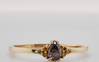 No Reserve Price - 0.26 tcw - Fancy Brown - 14 kt. Yellow gold - Ring Diamond