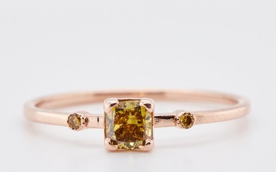 No Reserve Price - 0.39 tcw - Fancy Deep Brownish Yellow - 14 kt. Pink gold - Ring Diamond