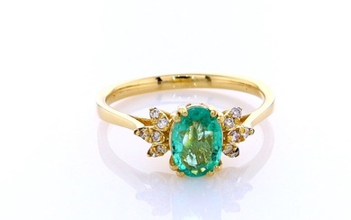 No Reserve Price - 0.67 Tcw Emerald and Diamonds ring - Ring Yellow gold Emerald - Diamond