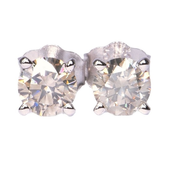 No Reserve Price - 1.00 ct Natural Fancy Gray SI1 - 14 kt. White gold - Earrings - 1.00 ct Diamond