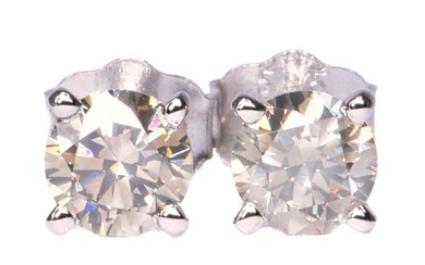 No Reserve Price - 1.00 ct Natural Fancy Gray SI1 - 14 kt. White gold - Earrings - 1.00 ct Diamond
