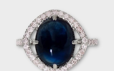 No Reserve Price - 6.28 tw - Ring - 14 kt. White gold Sapphire - Diamond