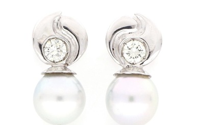 No Reserve Price - Earrings - 18 kt. White gold - 0.40 tw. Diamond (Natural) - Pearl