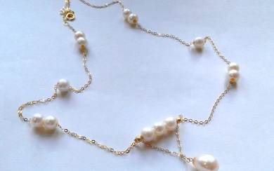 No Reserve Price - Necklace 18 kt yellow gold - cultured pearls