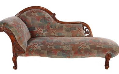 (-), Walnut sofa with stitching and polychrome upholstery,...