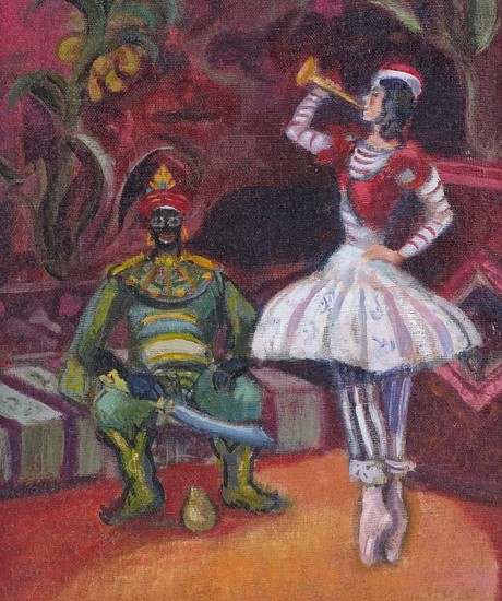 Oil on canvas board, stage performers, unsigned, 13" x 10", ...