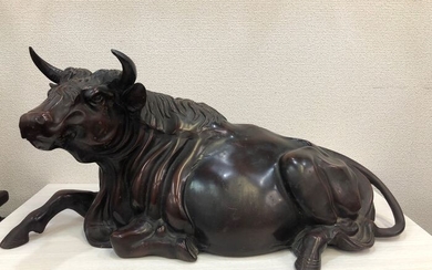 Okimono (1) - Cast iron - Shoun“照雲” - Huge iron ox with signature - Japan - Early 20th century