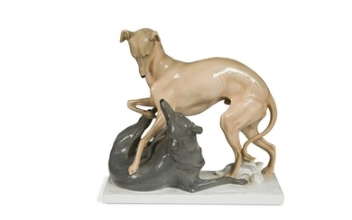 Otto Pilz (1876-1934) for Meissen, a porcelain model of two playful greyhounds