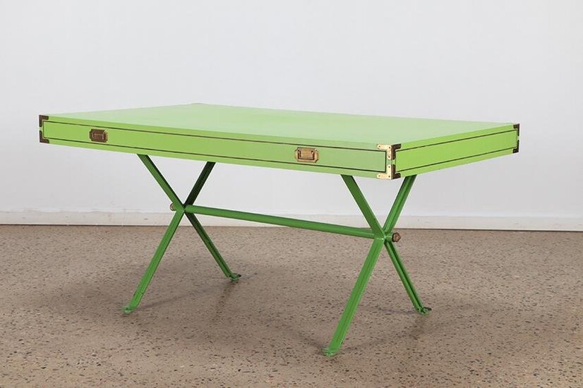 PAINTED WOOD IRON CAMPAIGN WRITING DESK 1970