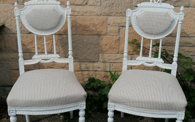PAIR OF WHITE PAINTED BEDROOM CHAIRS.