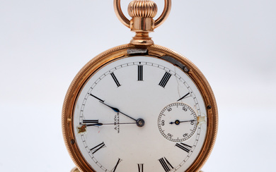POCKET WATCH, Waltham, case in 14k gold, small seconds hand, with engraving, total weight approx. 65 g.