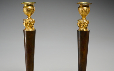 Pair Empire "Retour d'Egypte" bronze candlesticks