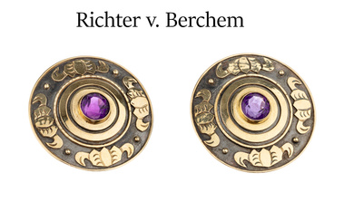 Pair of 14 kt gold RICHTER VON BERCHEM amethyst-earrings ,...