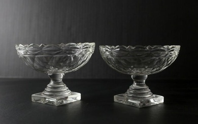 Pair of 18-19th Century Irish Anglo Cut Crystal Footed Compotes, square base