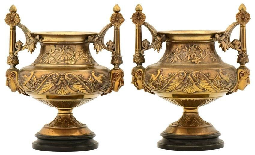 Pair of Aesthetic Movement Gilt Bronze Urns
