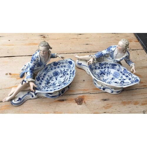 Pair of Antique Meissen Blue and White Figural Salts - appro...