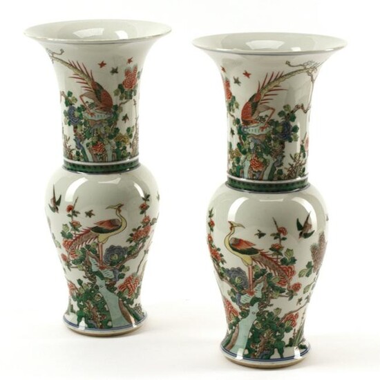 Pair of Chinese Famille Verte Porcelain Vases.
