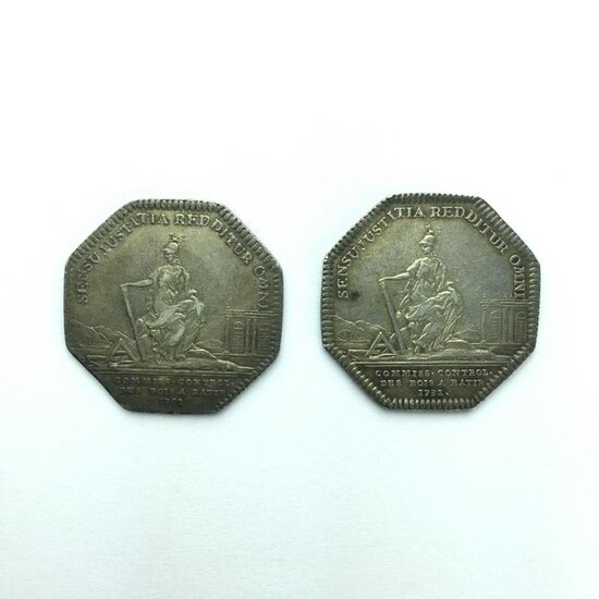 Pair of French silver tokens, year 1732.