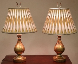 Pair of Giltwood Table Lamps, Silk Shades