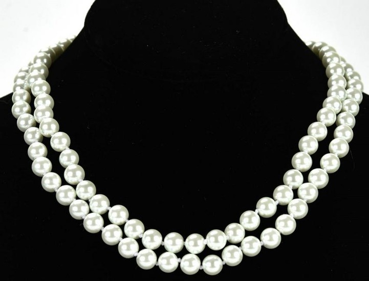 Pair of Hand Knotted Pearl Necklaces Strands