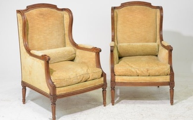 Pair of Louis XVI Style Wing Back Arm Chairs