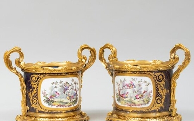 Pair of Ormolu-Mounted Sèvres Cobalt Ground Porcelain