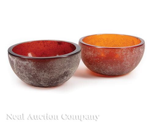 Pair of Seguso Amber Glass Bowls