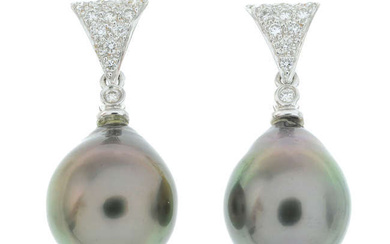 Pair of cultured pearl & diamond earrings