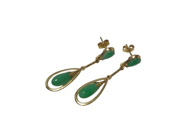 Pair of jade and gold pendant earrings