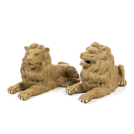 Pair of large Yixing ceramic lions