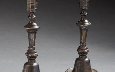 Pair of torches or candlesticks in cast silver,...