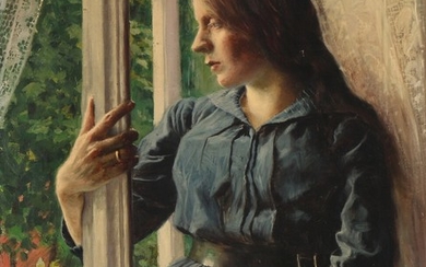 Paul Fischer: The artist's wife Dagny. Signed and dated Paul Fischer Hvidsten 1892. Oil on canvas. 67×55 cm.