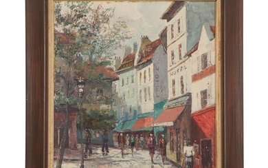 Paul Kovy Cityscape Oil Painting, Mid-20th Century
