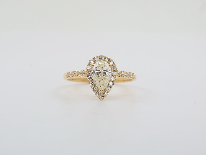 Pear shape Hallo Diamond with Gia - 18 kt. Yellow gold - Ring - 0.50 ct Diamond - Diamonds