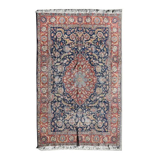 Persian Wool Area Rug with Dense Floral Design on Blue