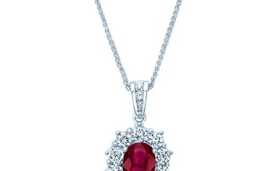 Pink Tourmaline And Diamond Oval Halo Pendant With Tapered Channel Bail In 18k White Gold (8x6mm)