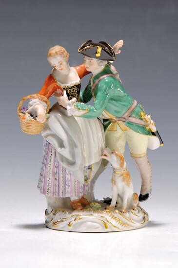 Porcelain figurine, Meissen, 20th century, woman with flower...
