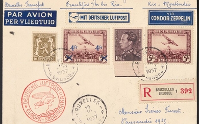 Poststück - Zeppelinpost - Belgischer rekommandierter Zuleitungsbrief für die Südamerikafahrt 1937 des LZ 129