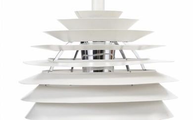 SOLD. Poul Henningsen: "Louvre". Pendant with white lacquered metal lamellaes. Manufactured by Louis Poulsen. 60 cm. – Bruun Rasmussen Auctioneers of Fine Art