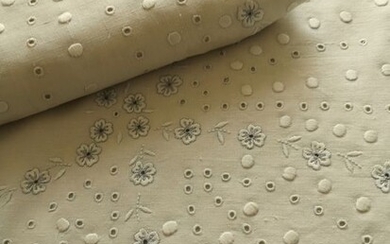 Pure linen bedding set with large hand embroidery, bows and flowers - 240 x 180 cm (2) - Linen - First half 20th century