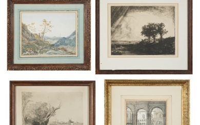 [REMBRANDT VAN RIJN (1606-1669)] TWO ETCHINGS BY REMBRANDT AND TWO NATURE PAINTINGS
