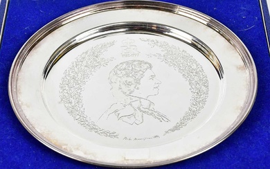 ROBERTS & DORE; an Elizabeth II hallmarked silver plate commemorating...