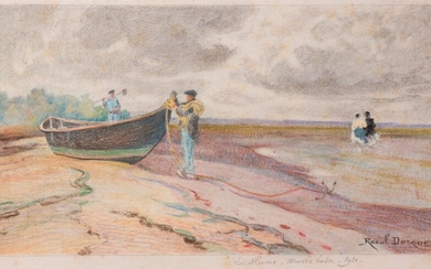 Raoul DOSQUE (1860-1937) La Hume, marée basse, 1931 Crayon de couleurs signé, situé et daté...