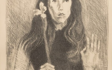 Raphael Soyer (American, 1899-1987) Lithograph on Wove Paper, Ca. 1970, "Flower Girl", H 14.5" W 10"