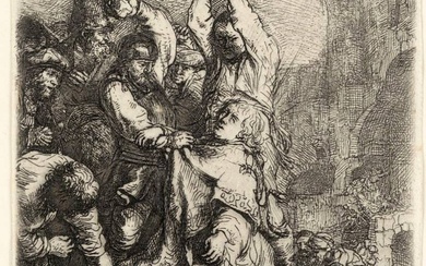 Rembrandt van Rijn (1606-1669). The stoning of St. Stephen. Etching,...