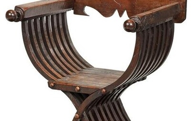 Renaissance Style Carved Walnut Savonarola Chair
