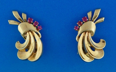 Retro Ruby 14k Yellow Gold Earrings