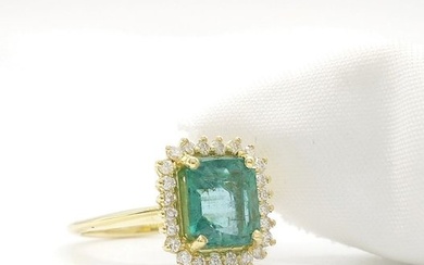 Ring - 18 kt. Yellow gold Emerald - Diamond