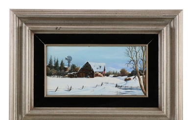 Robert McFarren Oil Painting of Winter Landscape With Barn