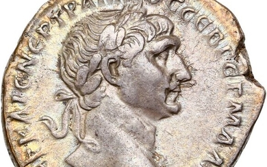 Roman Empire - Provincial. Arabia Petraea, Bostra. AR Tridrachm, Trajan (AD 98-117) - three standards - Silver